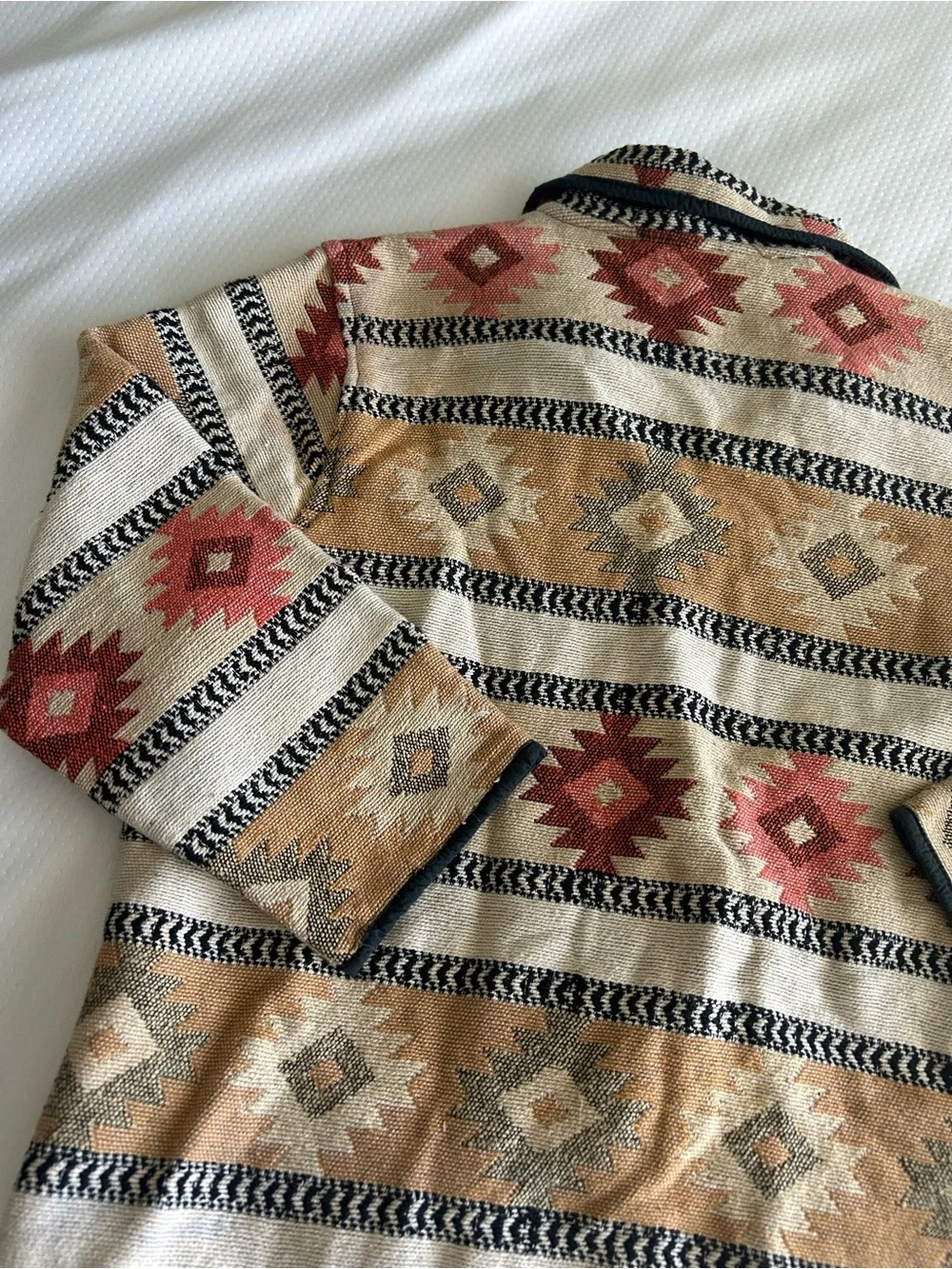Laura Ashley Vintage Southwestern Aztec Knit Button-Up Cardigan in Beige/Rust - Picture 9 of 11